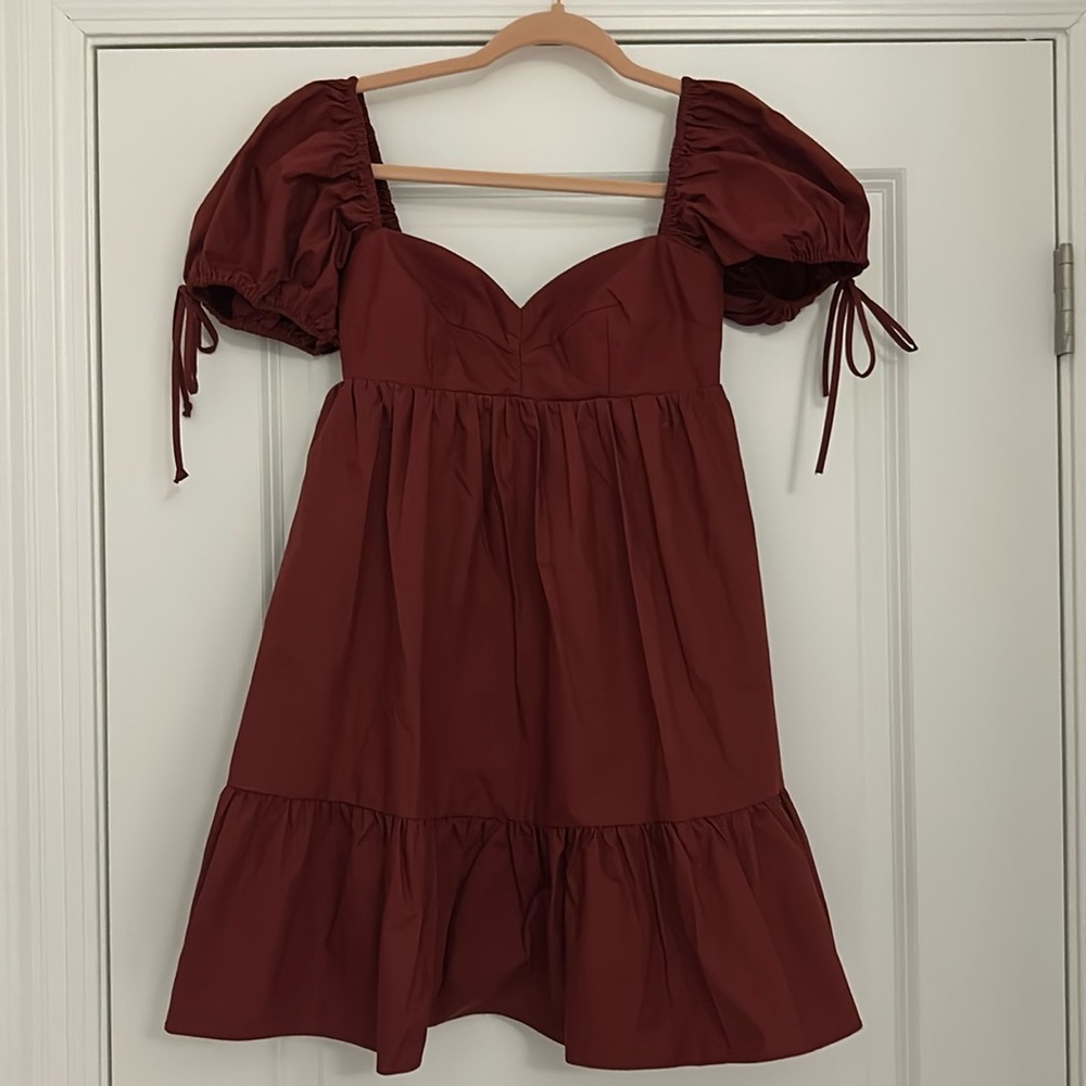 Garnet/berry Olivaceous babydoll puff sleeve dress